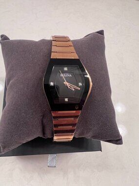 Bulova Women's Gemini Rose Gold Stainless Steel Diamond Accent Dial Watch